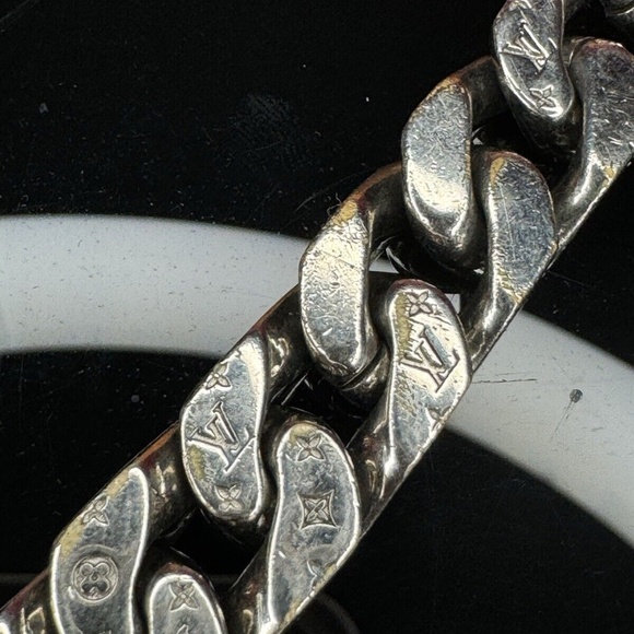 LOUIS VUITTON M68273 Brass Metal LV Chain Links M Bracelet Silver Unisex Z000621 - Picture 5 of 15